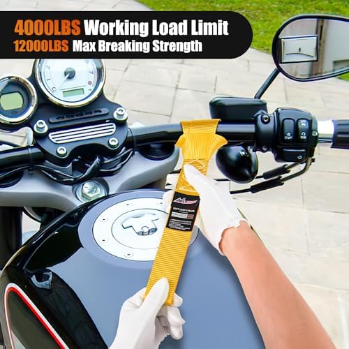 Nilight Soft Loop 1.7"x17" Motorcycle Tie Down Straps 12, 000LBS 8PK Yellow - Image 6
