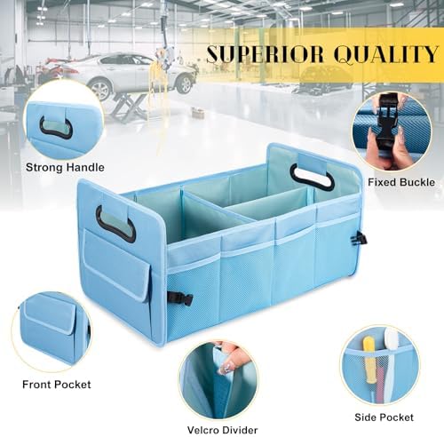 Car Trunk Organizer, Collapsible Car Organizers Storage Large Light Blue - Image 4