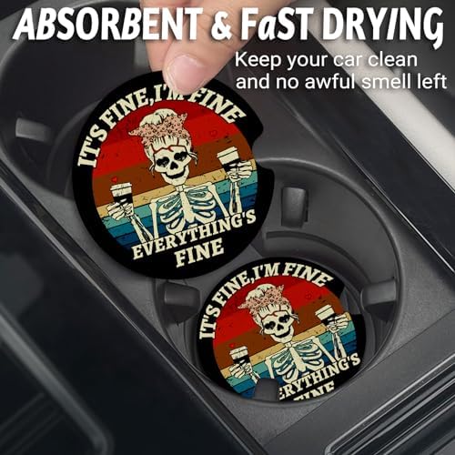 Yonlevres Car Coasters for Cup Holders, Skeleton Skull, 2 Pack - Image 2