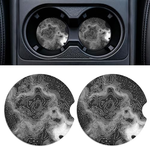 2 Pack Ceramic Car Coasters for Cup Holder, 2.56 in Anti Slip Absorbent Coaster by Rueneaj