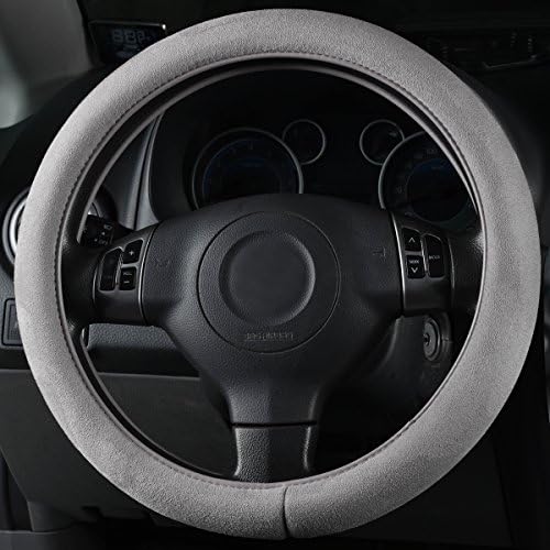 CAR PASS Car Steering Wheel Cover, 14.5-15 Inch Gray Faux Suede Universal - Image 2