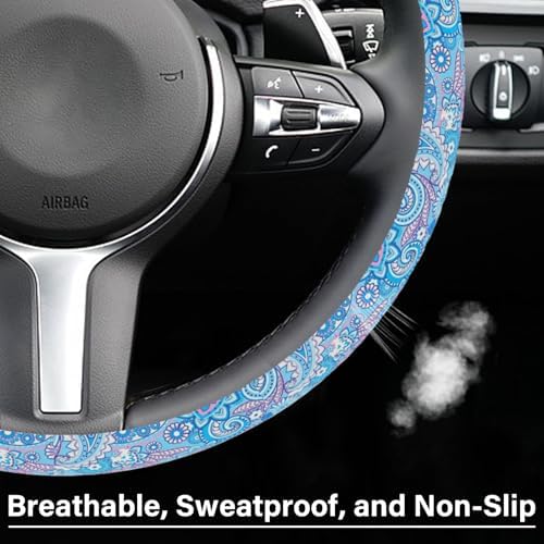Blue Bohemian Pattern Steering Wheel Cover, Cute Print Steering Wheel Cover - Image 7