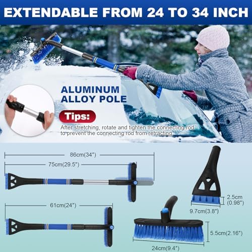 BFONS 2Pack Ice Scrapers for Car Windshield, 2-in-1 Snow Scraper and Snow Brush - Image 2