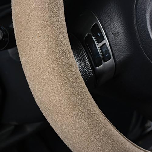 CAR PASS Car Steering Wheel Cover, 14.5-15 Inch Beige Faux Suede Universal - Image 2
