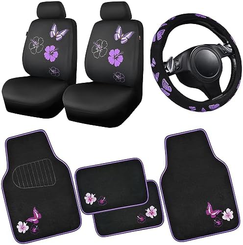 CAR PASS Universal Butterfly Car Seat Covers Front Set, Embroidered Flower by CARPASS