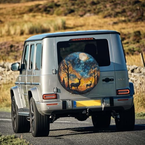Starry Sky Deer Spare Tire Cover Wheel Protectors Weatherproof Deer Pattern - Image 7