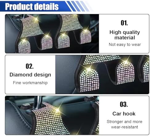 2PCS Car Seat Headrest Hooks, Shiny Crystal Hanger Holder, Backseat Hanger - Image 3