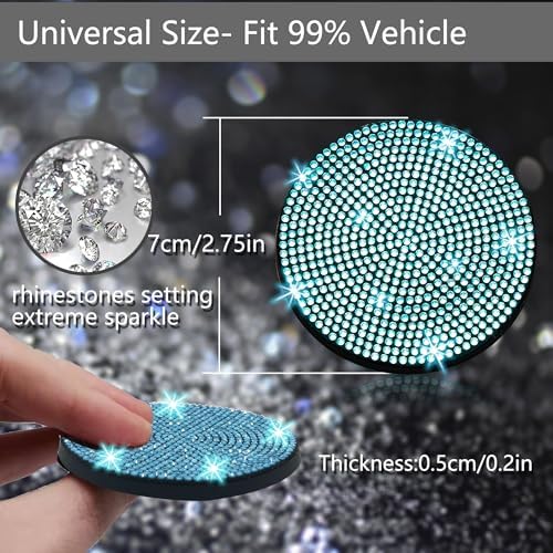 NBTEPEM 2pcs Bling Car Cup Holder Coaster, 2.75 inch Anti-Slip Shockproof - Image 2