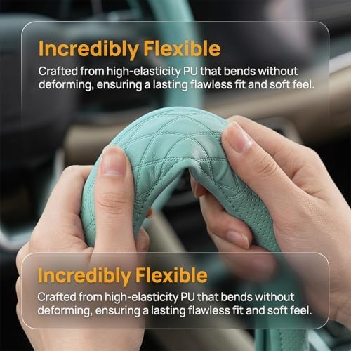 Zpana 14.5-15" Car Steering Wheel Cover, Breathable Leather, Tiffany Lane - Image 3
