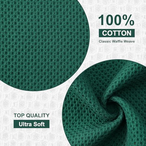 Kitinjoy 100% Cotton Waffle 6-Pack Kitchen Towels, Dark Green - Image 2