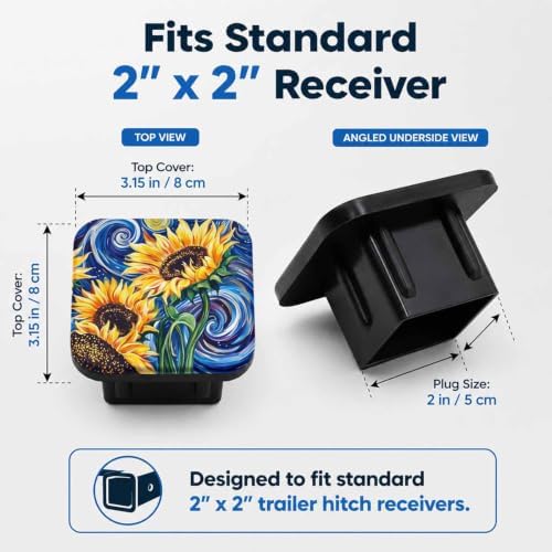 Hitch Cover Receiver Tube Hitch Plug Starry Night Sunflowers, Tool-Free Install - Image 2