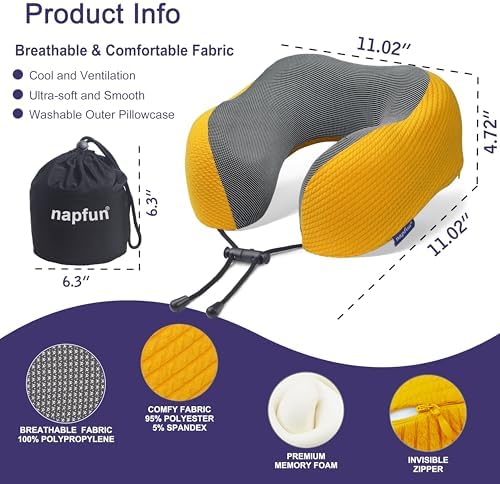 napfun Neck Pillow for Travel, Memory Foam Airplane Pillow - Image 2