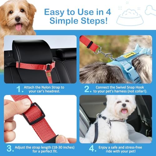 3 Pack Dog Seat Belt for Car, Car Headrest Restraint Adjustable Nylon Fabric - Image 4