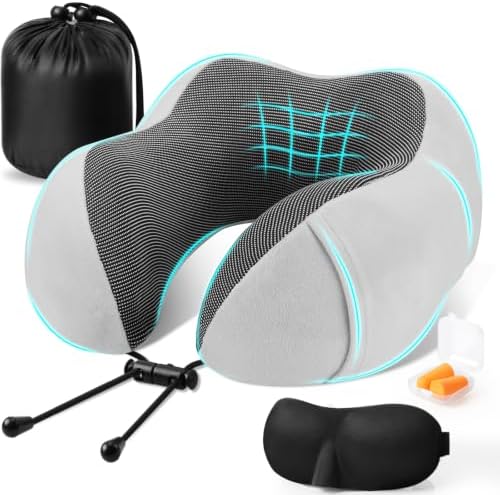 CloudBliss Neck Pillow for Sleeping, Memory Foam Travel Pillow, Light Grey by CloudBliss