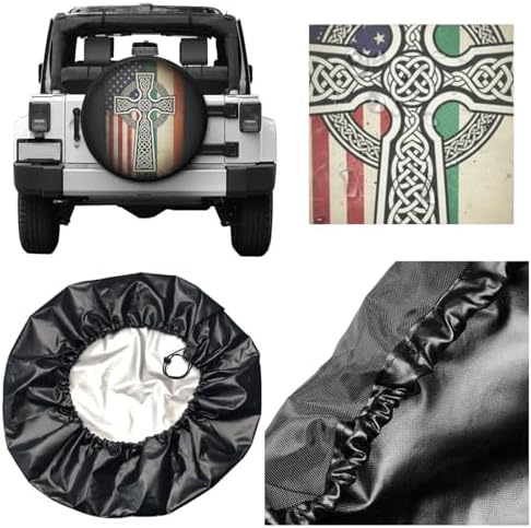 Retro American Irish Cross St. Patrick's Day Flag Spare Tire Cover, 15 inch - Image 5