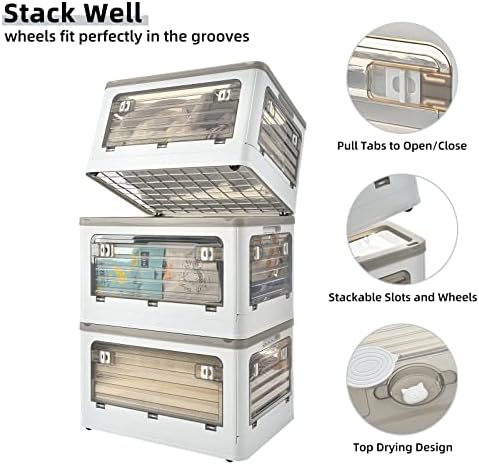 32Qt Plastic Storage Bins With Lid, Collapsible With Wheels, 4 Doors, Stackable - Image 3