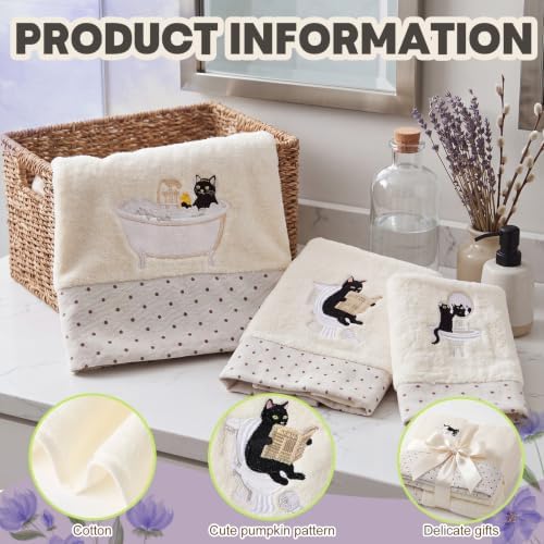 Peryiter 3 Pack Black Cat Decorative Bath Towel Set - Image 3