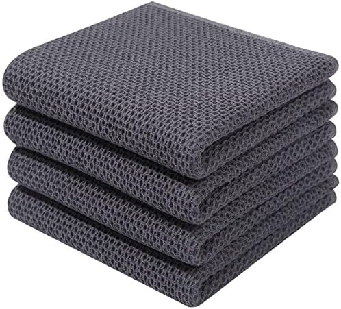 Homaxy 100% Cotton Waffle Weave Kitchen Dish Towels 4-Pack, Dark Grey by Homaxy
