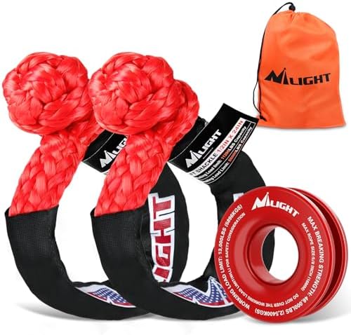 Nilight 2PCS Synthetic Soft Shackle 1/2" x 24" & Recovery Ring Kit by Nilight