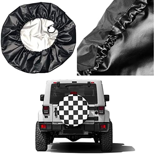 Black and White Racing and Checkered Pattern Spare Tire Cover Dust-Proof Wheel - Image 5