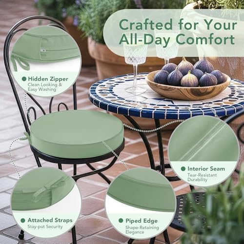 Summsun Outdoor Bistro Chair Cushions Set of 2, Sage Green - Image 4