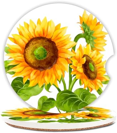 Sunflower Car Coasters for Drinks Absorbent, 2 Pack Cup Holders, 2.56" Ceramic by Unknown
