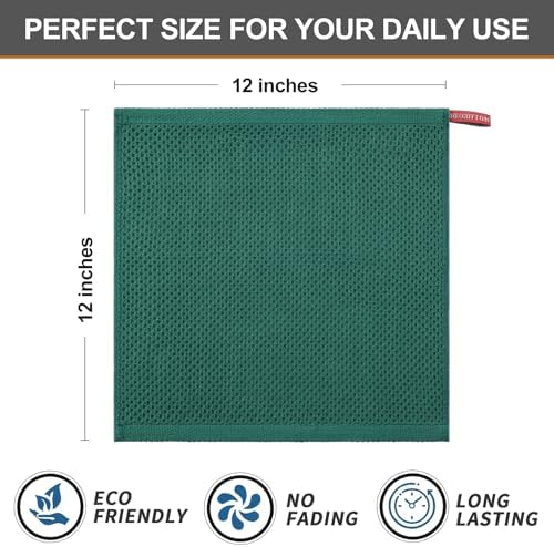 Kitinjoy 100% Cotton Waffle 6-Pack Kitchen Towels, Dark Green - Image 5