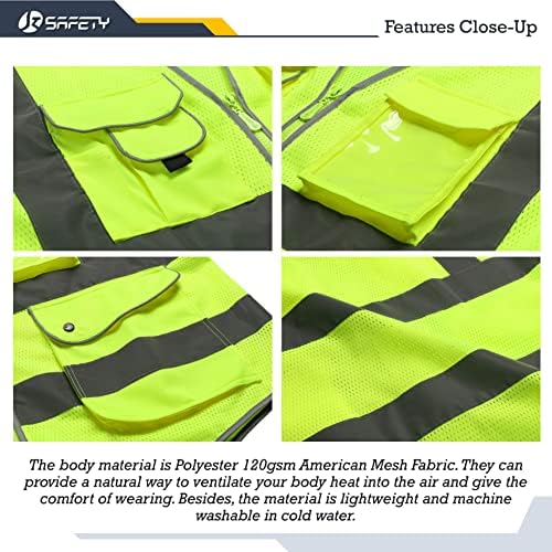 JKSafety Safety Vest for Men Women Reflective Hi Vis JK159 Yellow 5XL - Image 2