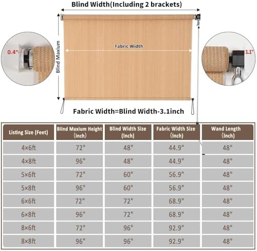 SMONTER Outdoor Sunshade Roller Shade 5'W x 6'H, Exterior Cordless Roll Up - Image 2