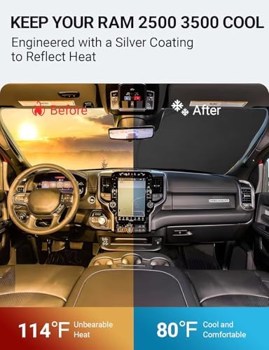 Proadsy Custom Fit 2009-2026 Dodge RAM Windshield Sun Shade, Blocks Heat - Image 2