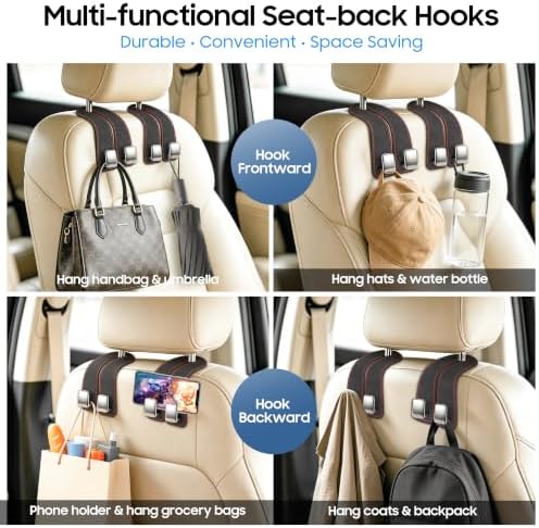 Amooca Car Headrest Hooks 4-Pack Suede Seat Organizer - Image 3