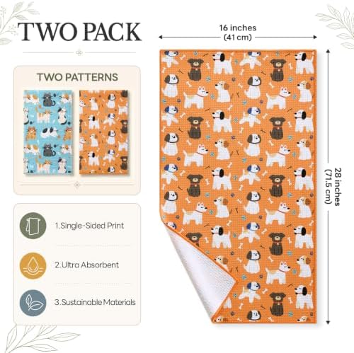 Homaxy Large Waffle Weave Kitchen Towels 2 Pack, Dog & Cat - Image 3