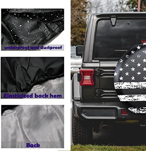 Black White Vintage American Flag Spare Tire Cover Protectors Weatherproof - Image 3