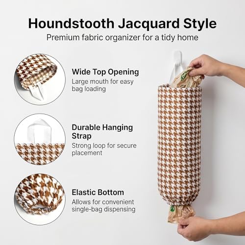 Plastic Bag Holder, Wall Mount Grocery Bag Dispenser, Yarn-dyed Houndstooth - Image 2