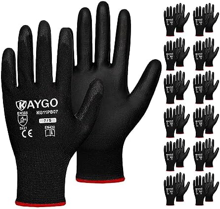 KAYGO Safety Work Gloves for Men Women, PU Coated Palm & Fingers by KAYGO