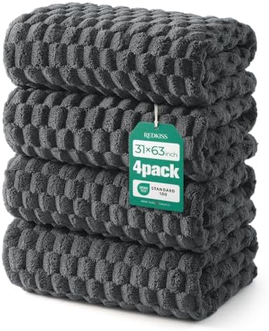 REDKISS 4 Pack Charcoal Gray Microfiber Bath Towels Large 30"x60" by REDKISSOnline