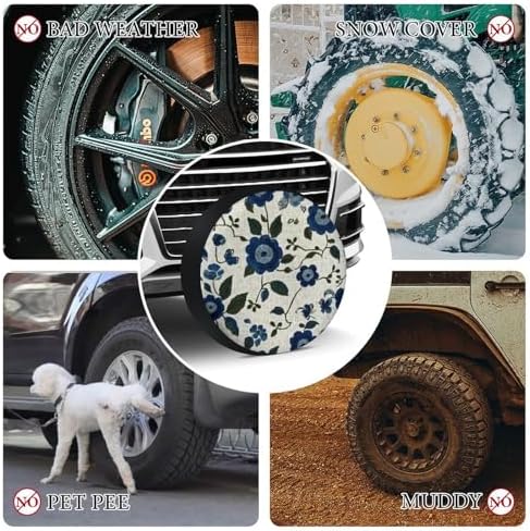 Camper Spare Tire Cover 14inch Blue and Green Flowers Protectors Weatherproof - Image 7