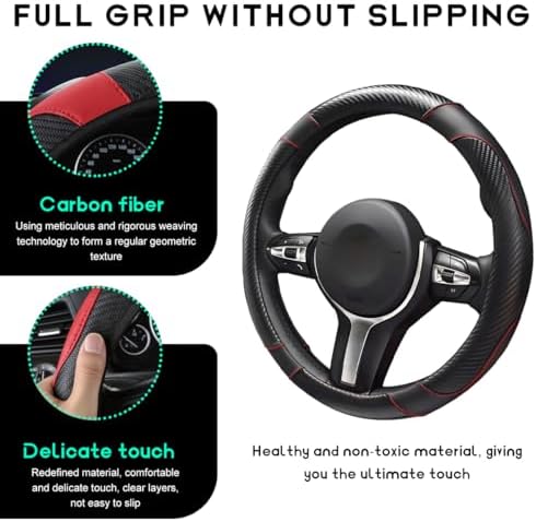 Car Steering Wheel Cover, 15 inch Carbon Fiber Microfiber Leather Elastic - Image 3