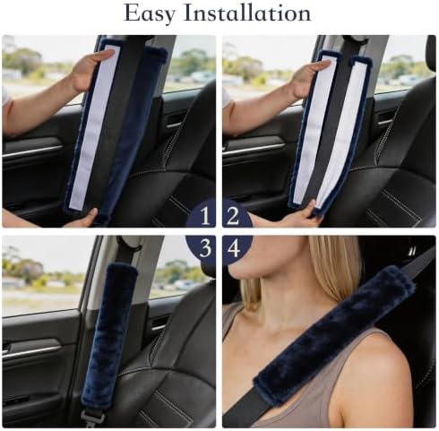 Amooca 2-Pack Soft Furry Universal Seatbelt Cover Car Shoulder Pad - Image 4