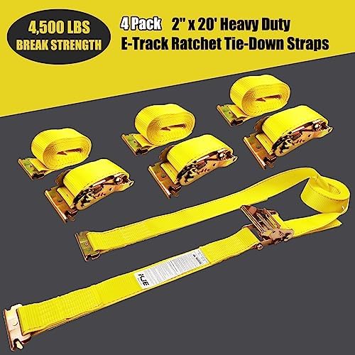 KJE E-Track Ratchet Straps, 4 Pack 2" x20' Heavy Duty Cargo Tie-Downs, 4500LBS - Image 2