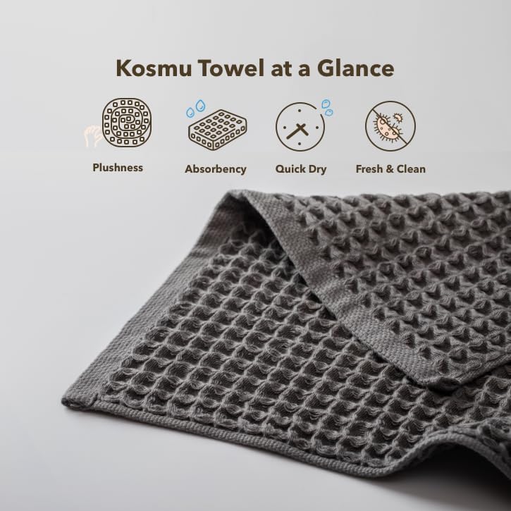 Luxury Organic Japanese Cotton Waffle Bath Towel | Thick, Quick Dry Bathroom - Image 3