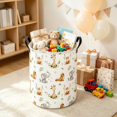 Round Laundry Basket Collapsible Storage Hamper Organizer Jungle Animals - Image 5