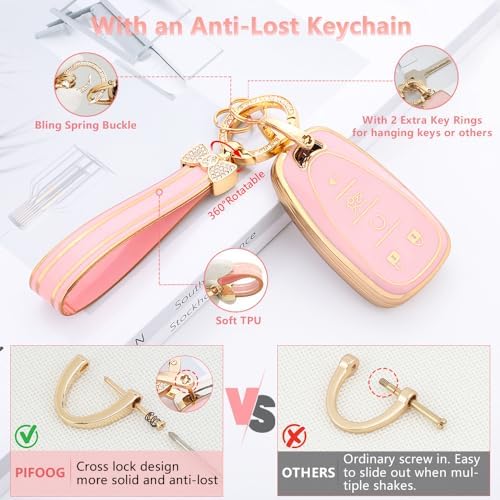 PIFOOG Key Fob Cover for Chevy Pink Gold Soft TPU 5 Buttons Car Keys Case Shell - Image 6