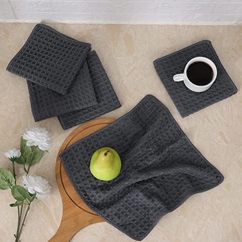 Homaxy Microfiber Waffle Weave Kitchen Dish Cloths, 6 Pack, Dark Grey - Image 6