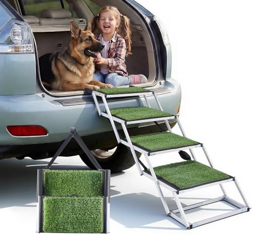 VEVOR Dog Stairs for Car, 4 Steps Extra Wide Foldable Dog Ramp for Large Dogs by VEVOR