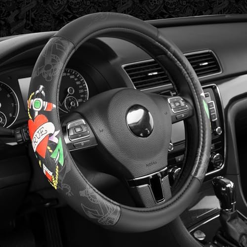 ED HARDY Heart Print Steering Wheel Cover, Fits 14.5-15.5 Inch Steering Wheels - Image 5