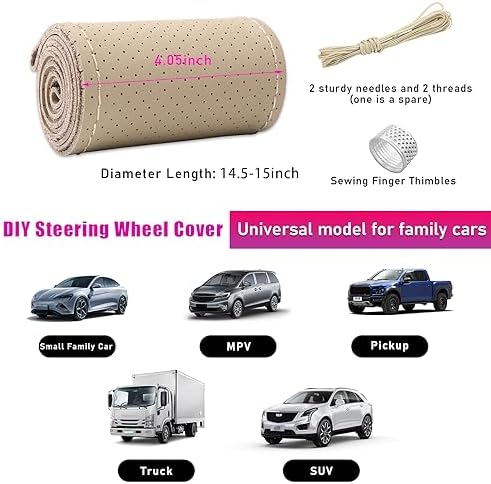 Ziciner Genuine Leather Steering Wheel Cover, Stitch on Wrap, Breathable - Image 2