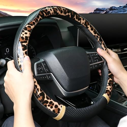 KAFEEK Light Brown Leopard Print Steering Wheel Cover - Image 5