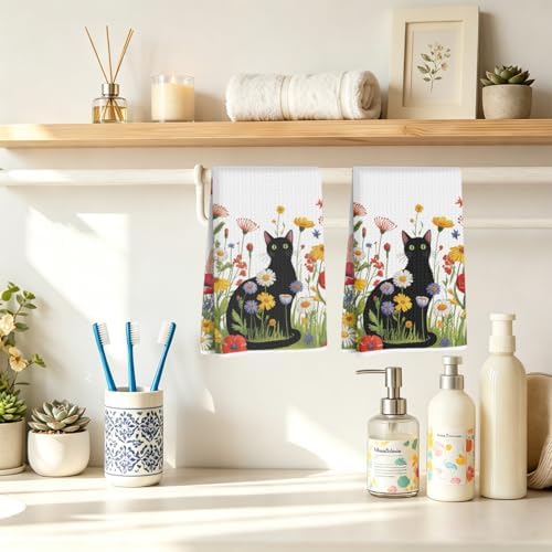 2 Pcs Flower Cat Kitchen Towels 24x14 Inch, Cat Gifts Reusable Dish Towels - Image 4