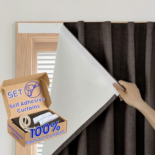 100% Blackout Self Adhesive Curtains Portable Curtain Simple and Easy to by Sovtfides